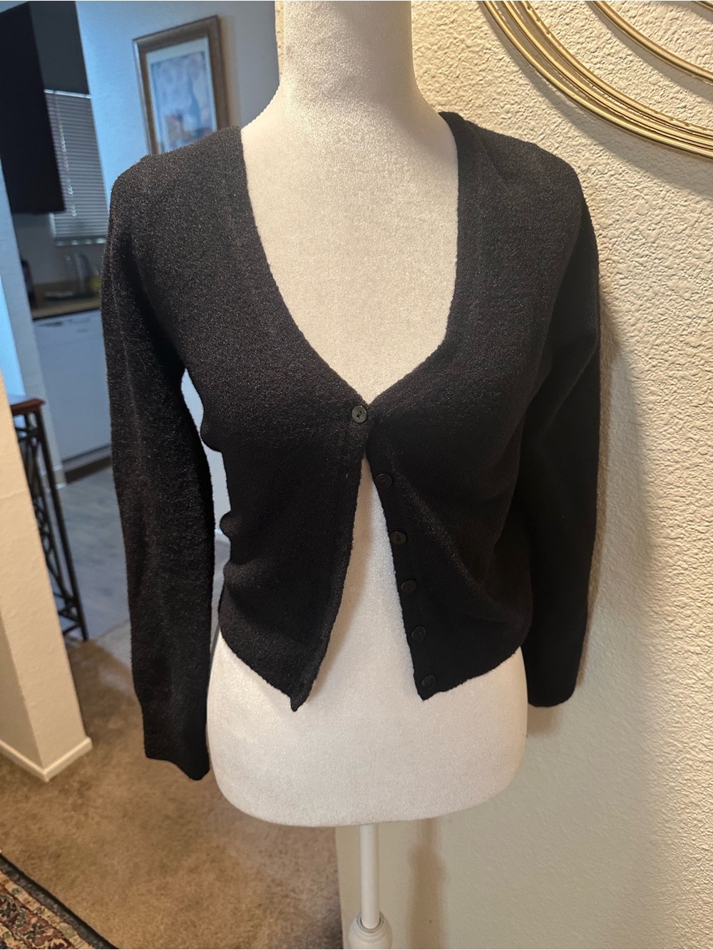 Abercrombie & Fitch Black V-Neck Button-Front Cardigan
